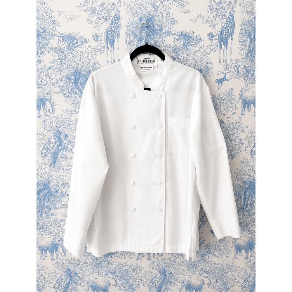Chef Works White Long Sleeve Chef Coat Jacket Mens Large Double Breasted JLCV